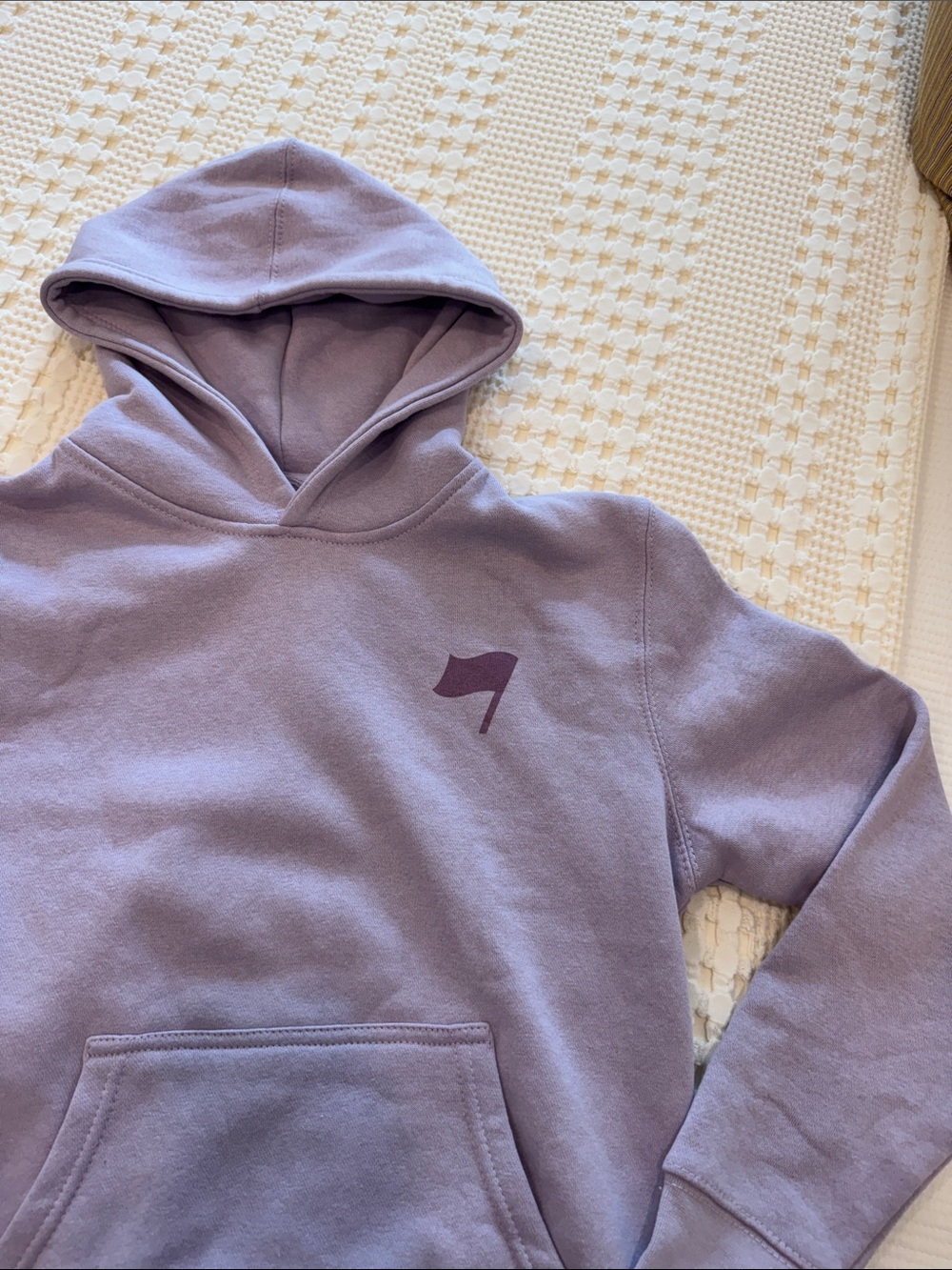 Kids Lavender Hoodie Sweatshirt with Subtle Flag Logo